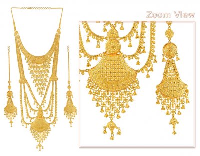 Gold Rani Haar - StBr6071 - 22k gold bridal necklace and earring set ...