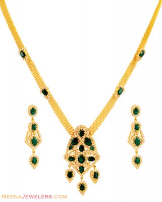 22K Gold Emerald Necklace Set  ( Combination Necklace Set )