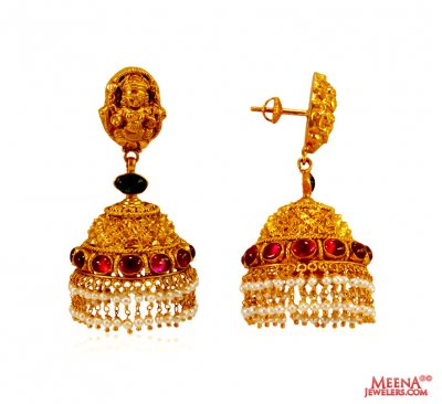 22K Gold Traditional Temple Jhumka ( 22Kt Gold Fancy Earrings )