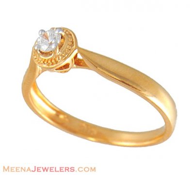 Gold CZ Solitaire Ring ( Ladies Signity Rings )
