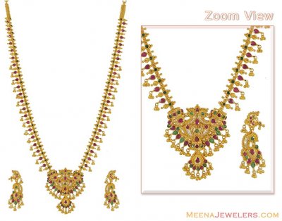 Emerald and Ruby Necklace Set (22k Gold) ( Combination Necklace Set )