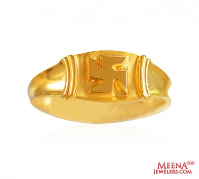 22 kt Gold Holy Swastik Mens Ring ( Religious Rings )