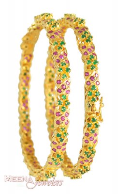 Gold Bangles with Ruby and Emerald ( Precious Stone Bangles )