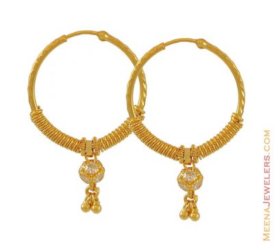22Kt Gold Chandelier Hoops - ErHp6410 - 22Kt Gold Hoop Earrings with ...