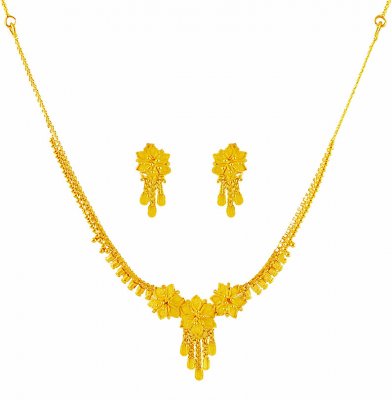 22K Gold Floral Necklace Set ( Light Sets )