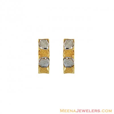 22K Fancy Two Tone Earrings  ( 22Kt Gold Fancy Earrings )