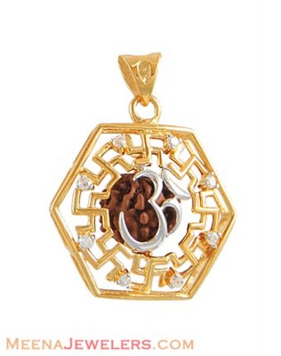 Gold Om pendant with Rudraksh ( Om Pendants )