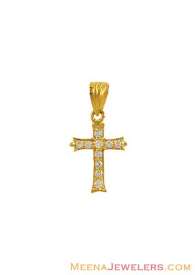 22k Gold CZ Cross Pendant - PeFc12055 - 22k gold cross pendant studded ...