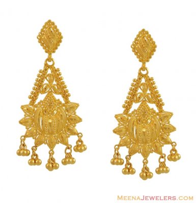Indian Filigree Earrings (22K Gold) - ErFc9955 - 22k yellow gold long ...