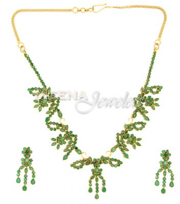 22 Kt Gold Emerald Set ( Emerald Necklace Sets )