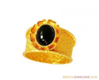 22K Fancy Black Stone Studded Ring ( Ladies Rings with Precious Stones )
