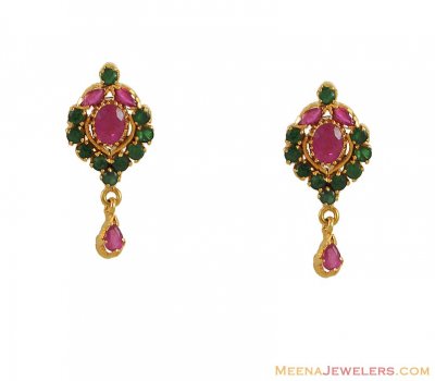 Ruby And Emerald Earring (22Kt) ( Precious Stone Earrings )
