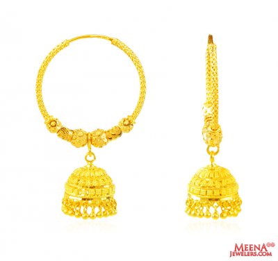 22Kt Gold Jhumki Hoop Earrings ( Hoop Earrings )