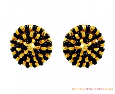Fancy Black Bead Earrings 22k Gold ( 22 Kt Gold Tops )