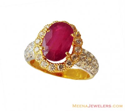 22K Designer Ruby Studded Ring  ( Ladies Rings with Precious Stones )