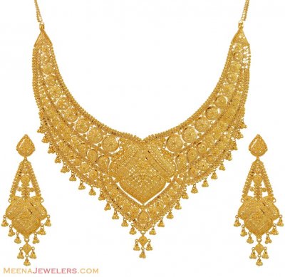 Indian Bridal Necklace Set (22K) - StBr9943 - 22K Gold Bridal Necklace ...