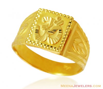 22K Gold Om Ring - RiMs15273 - 22K gold men's ring with religious Om ...