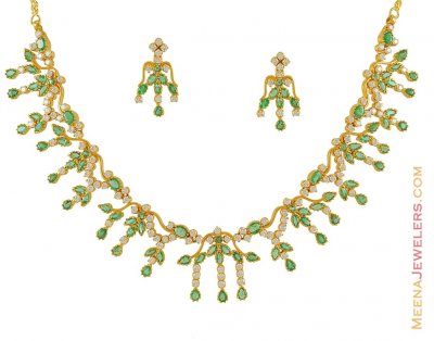 22k Emerald And CZ Necklace Set ( Emerald Necklace Sets )