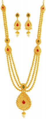 22K Stones Necklace Earring Set ( Gold Designer Sets )
