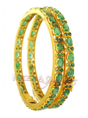 22K Gold Emerald Bangles ( Precious Stone Bangles )