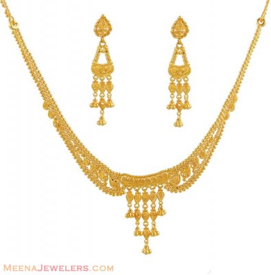 Gold Three pieces necklace set ( 22 Kt Gold Sets )
