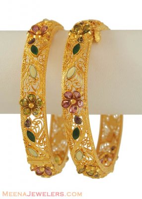 Gold Antique Bangles with Colored Stones ( Antique Bangles )