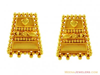22k Fancy Gold Rectangular Earrings ( 22 Kt Gold Tops )