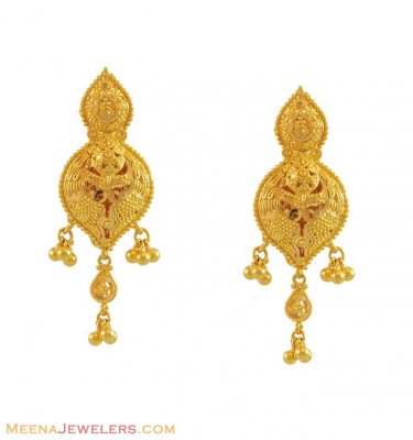 Gold Filigree Earrings (22Karat) ( 22Kt Gold Fancy Earrings )