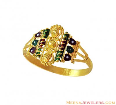 Gold Ladies Meenakari Ring ( Ladies Gold Ring )