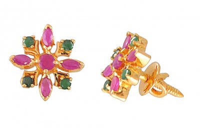 22 Kt Gold Emerald Ruby Earrings ( Precious Stone Earrings )