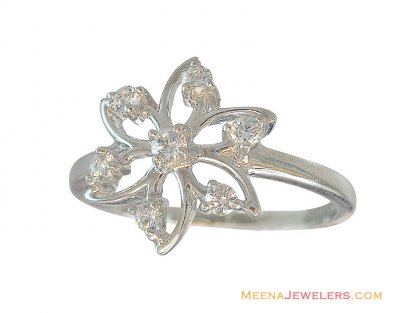 18K White Gold Flower Ring ( Ladies White Gold Rings )