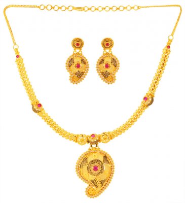 22karat Gold Designer Necklace Set ( Precious Stone Sets )