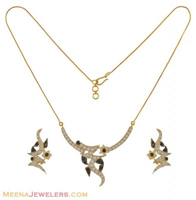 22k Gold Cz necklace and earring set ( Gold Designer Sets )