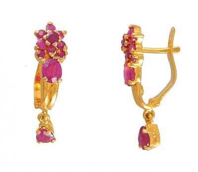 Gold Ruby Clipon Earrings ( Precious Stone Earrings )