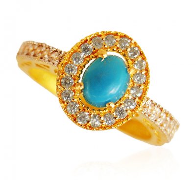 22 Karat Gold Ring with Turquoise ( Ladies Rings with Precious Stones )