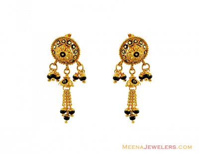 Black Meena Painted Earrings 22k ( 22 Kt Gold Tops )