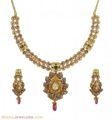 Antique Necklace Set (with Kundan) ( Antique Necklace Sets )