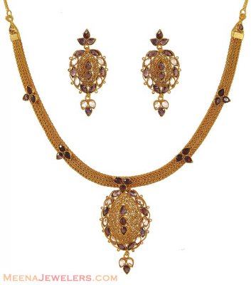22k Antique finish necklace set ( Antique Necklace Sets )
