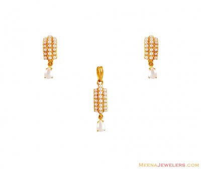 22K Gold Pearl Pendant Set ( Precious Stone Pendant Sets )