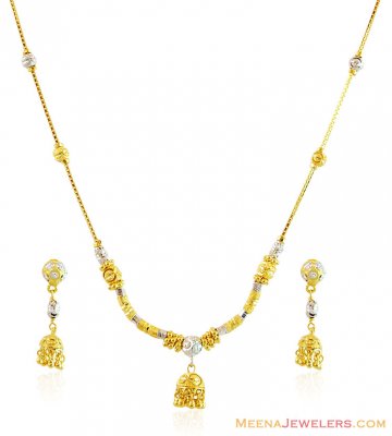 22k Gold 2 Tone Jhumka Necklace Set ( Light Sets )