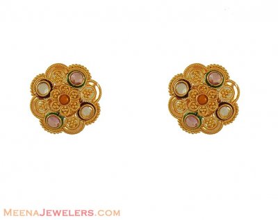 22K Gold Earrings with stones  ( 22 Kt Gold Tops )