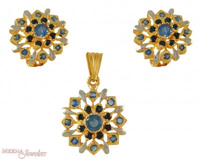 22Kt Gold Sapphire Pendant Set ( Precious Stone Pendant Sets )