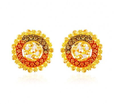 22k Gold  Earrings with Tri Color ( 22 Kt Gold Tops )
