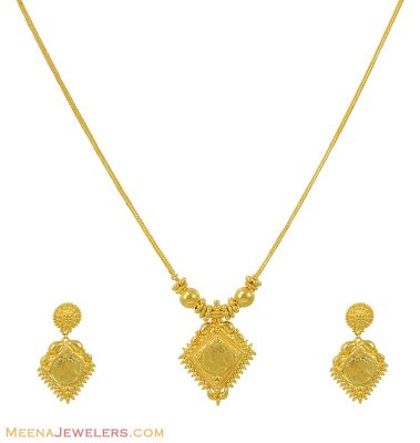 22K Gold Light Set - StLs10351 - 22K Gold Necklace and Earrings set ...