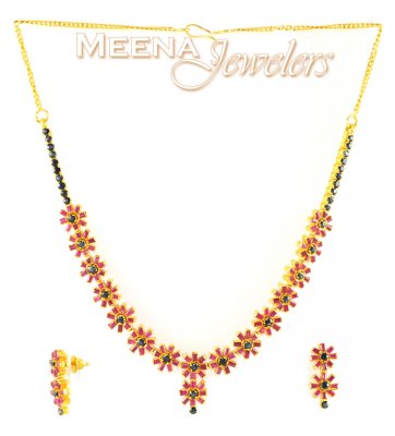 22Kt Gold Ruby and Sapphire Set ( Combination Necklace Set )