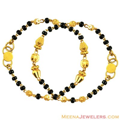 22K Baby Bracelet With Black Beads ( Black Bead Bracelets )