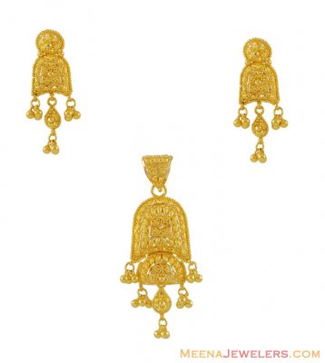Yellow Gold Pendant Earring Set(22k) ( Gold Pendant Sets )