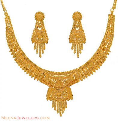 22K Gold Necklace Set - StGo6311 - 22K Gold fancy Necklace and Earrings ...