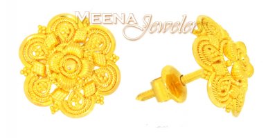 22K Gold Earrings with Filigree  ( 22 Kt Gold Tops )