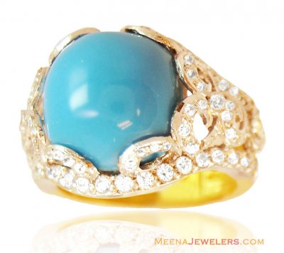 22k Gold Turquoise Stone Ring ( Ladies Rings with Precious Stones )